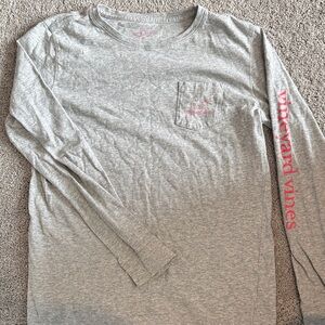 Vineyard Vines Kids Gray Long Sleeve Tee with Pink Logo